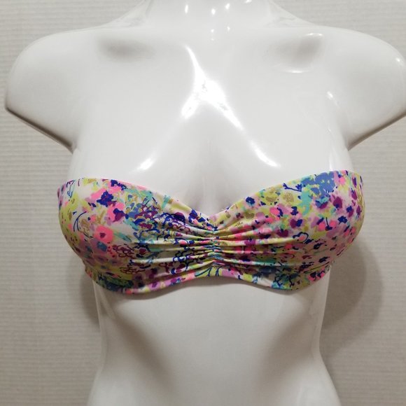 Victoria's Secret bikini top 32C strapless bandeau colorful floral ruched beach - Picture 1 of 14